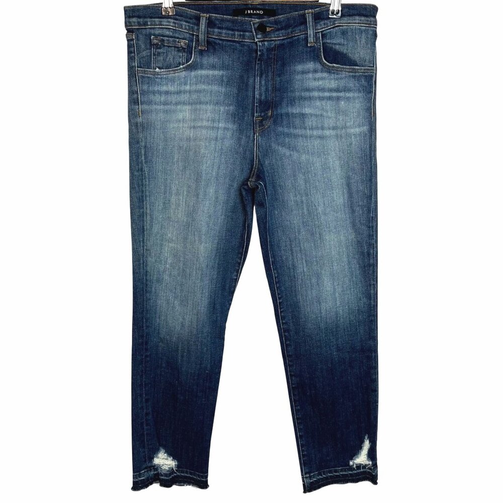 J. Brand Distressed Release Hem High Rise Blue Denim Skinny Jeans Size 31